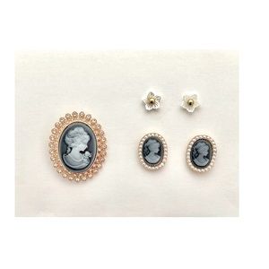 3 pcs Victorian Black Rhinestone Brooch with matching Earrings